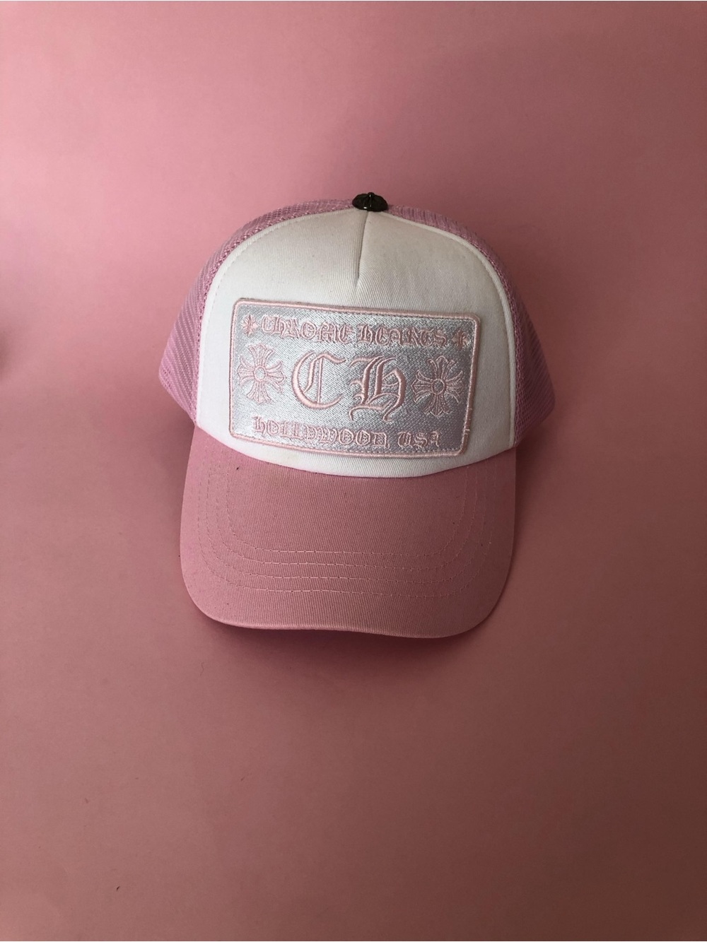 Chrome Hearts Pink Embroidered Logo CH Baseball Cap